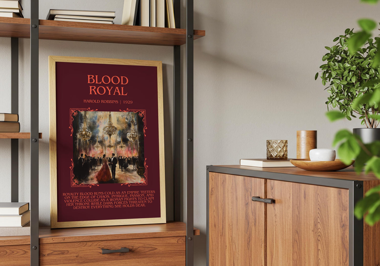 Blood Royal by Harold Robbins Descriptive, High Quality Poster Print.Free Delivery Wall Art. Author&Blurb Book Library Nook Gift