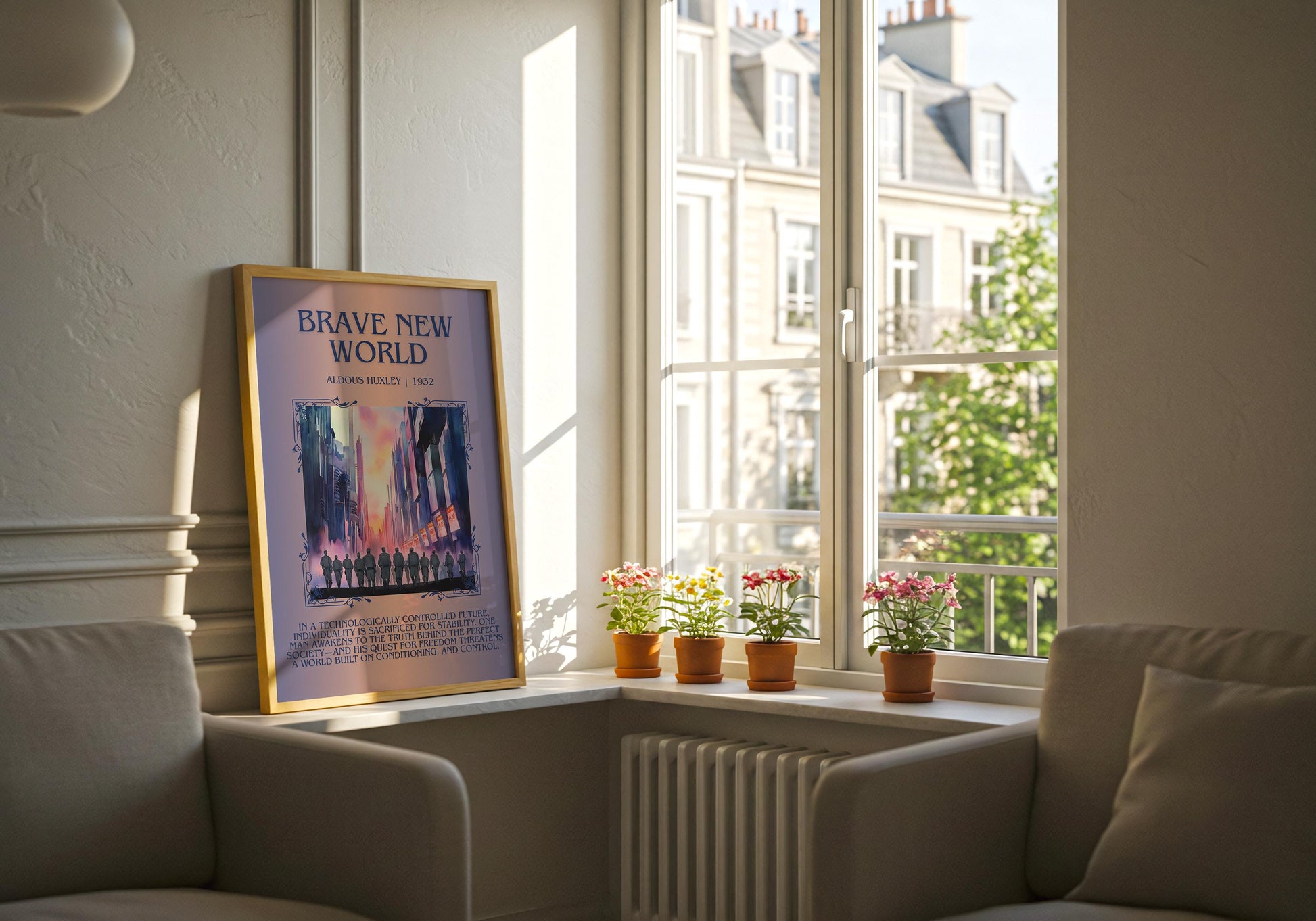 Brave New World by Aldous Huxley Descriptive, High Quality Poster Print.Free Delivery Wall Art.Author&Blurb Book Library Nook Gift
