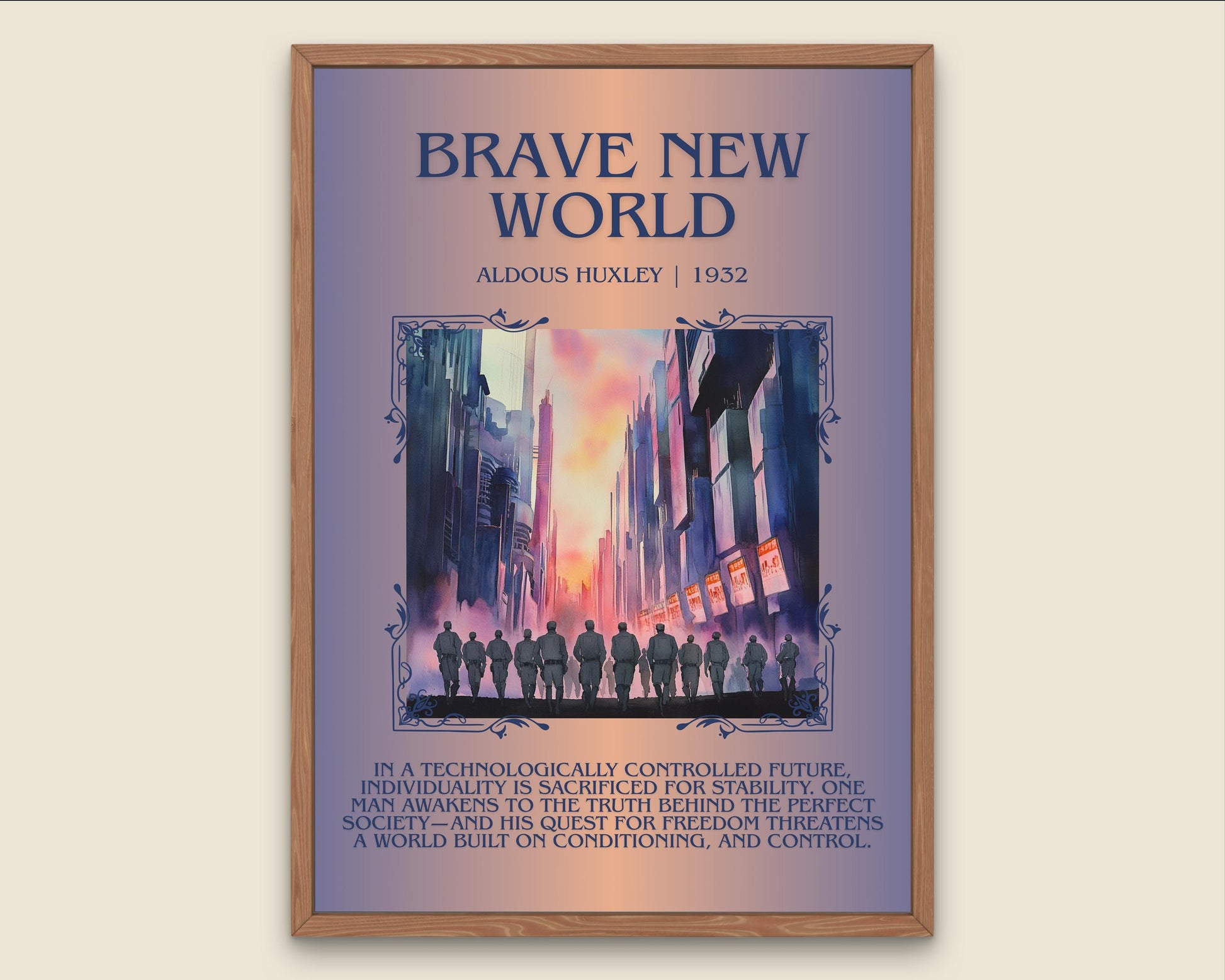 Brave New World by Aldous Huxley Descriptive, High Quality Poster Print.Free Delivery Wall Art.Author&Blurb Book Library Nook Gift