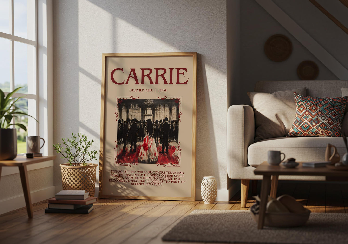 Carrie by Stephen King Descriptive, High Quality Poster Print.Free Delivery Wall Art. Author&Blurb Book Library Nook Gift