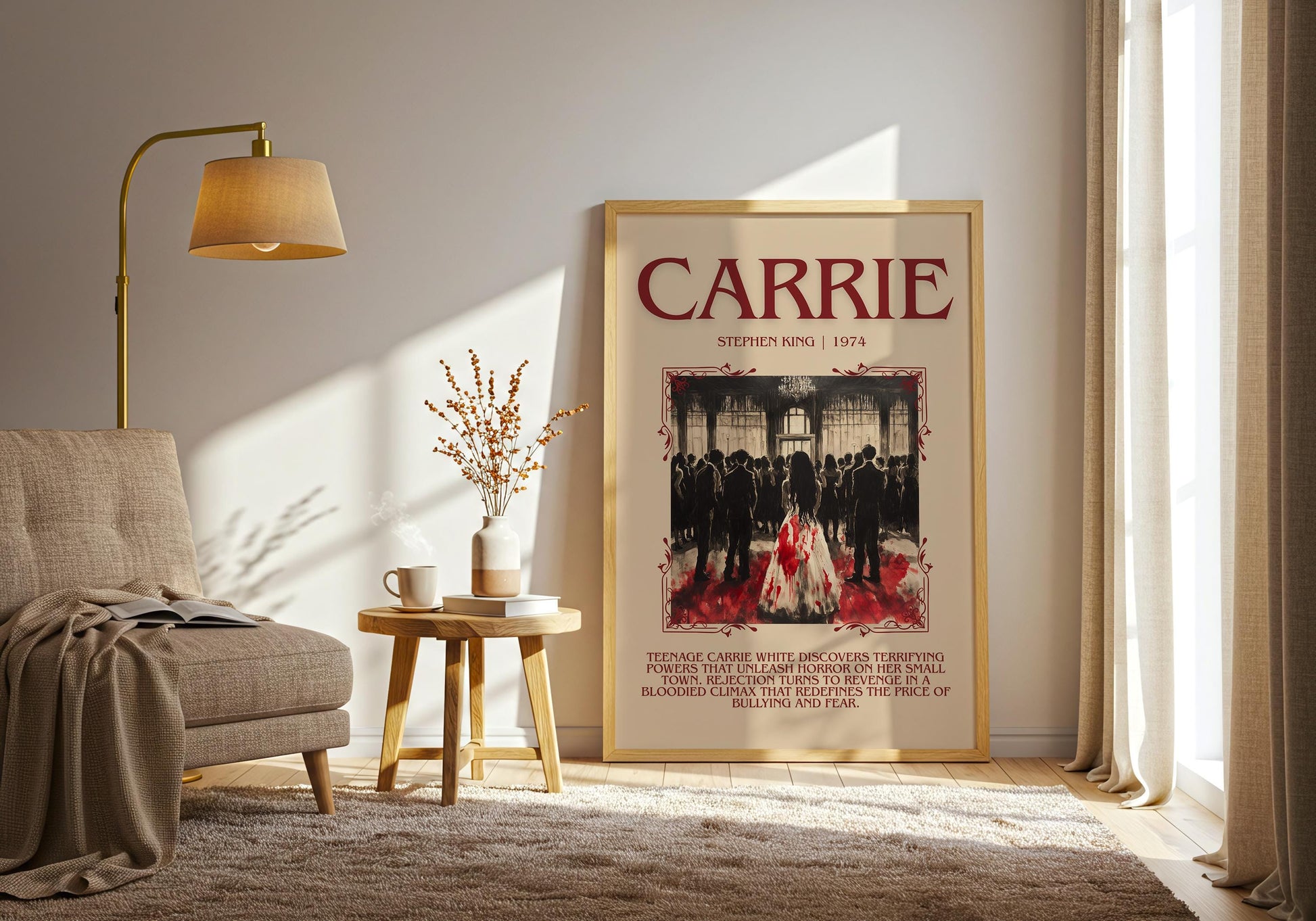 Carrie by Stephen King Descriptive, High Quality Poster Print.Free Delivery Wall Art. Author&Blurb Book Library Nook Gift