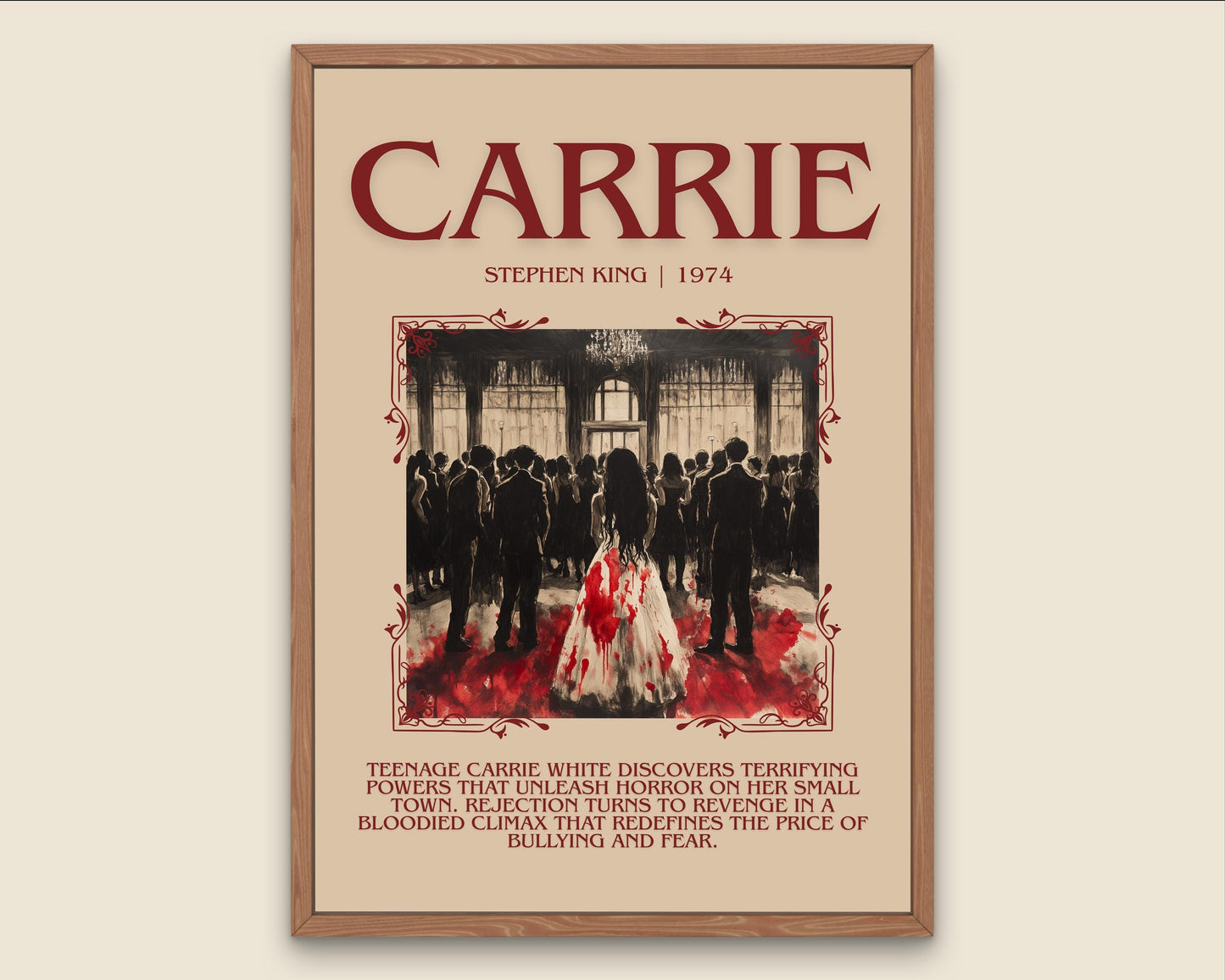 Carrie by Stephen King Descriptive, High Quality Poster Print.Free Delivery Wall Art. Author&Blurb Book Library Nook Gift