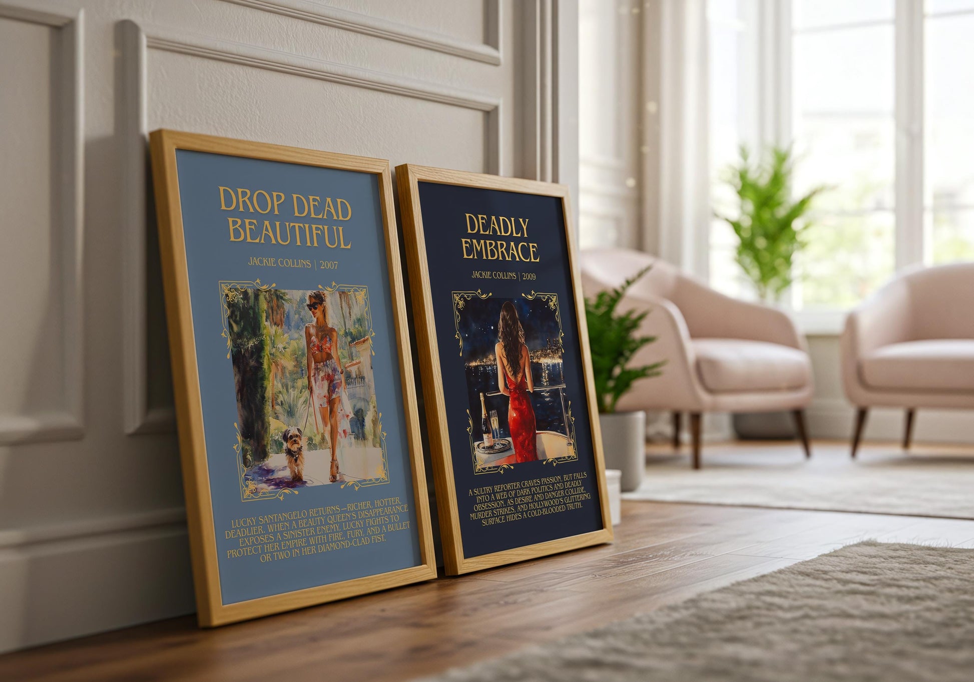 Deadly Embrace by Jackie Collins Descriptive, High Quality Poster Print.Free Delivery Wall Art.Author&Blurb Book Library Nook Gift