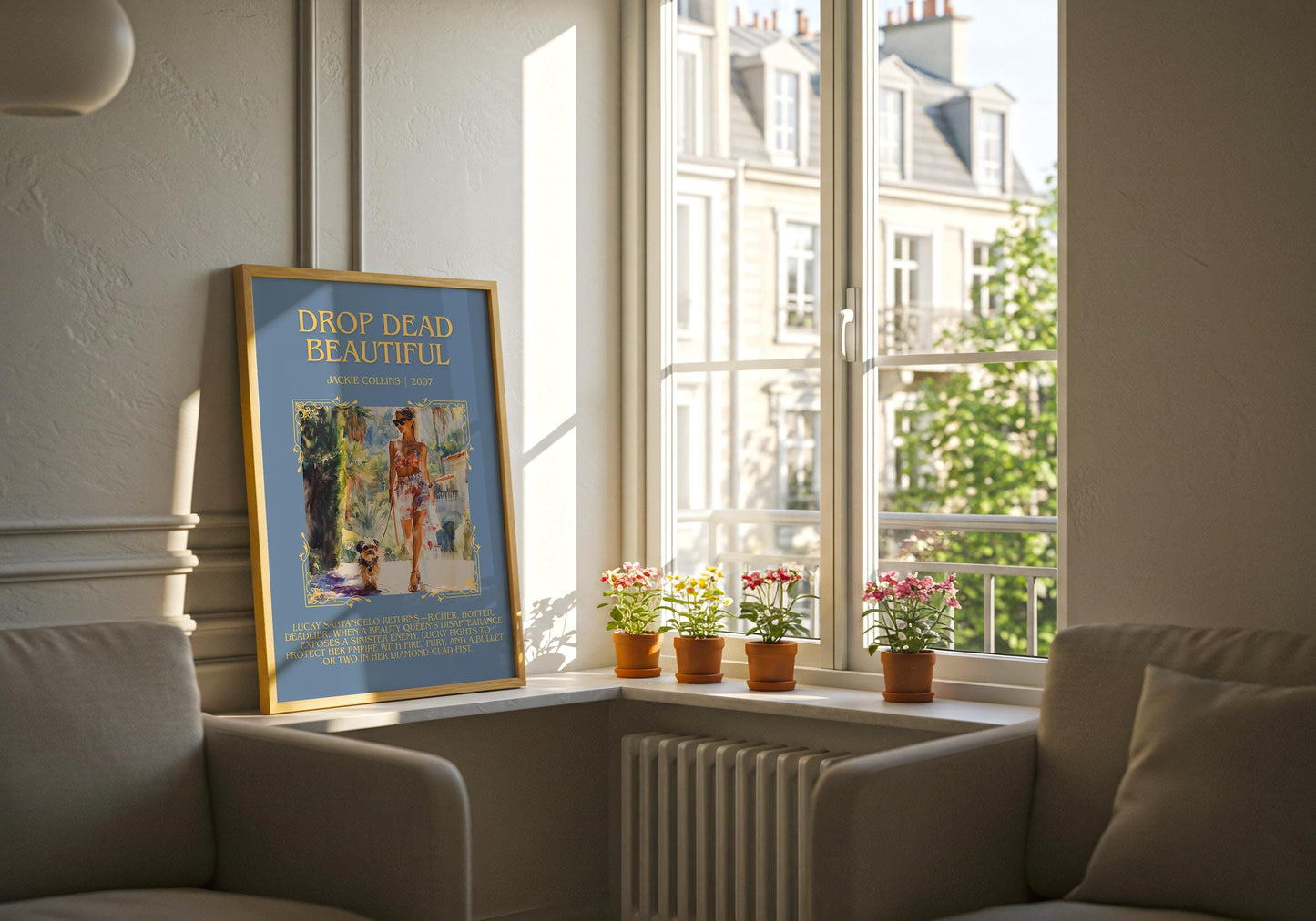 Drop Dead Beautiful by Jackie Collins Descriptive, High Quality Poster Print.Free Delivery Wall Art.Author&Blurb Book Library Nook Gift