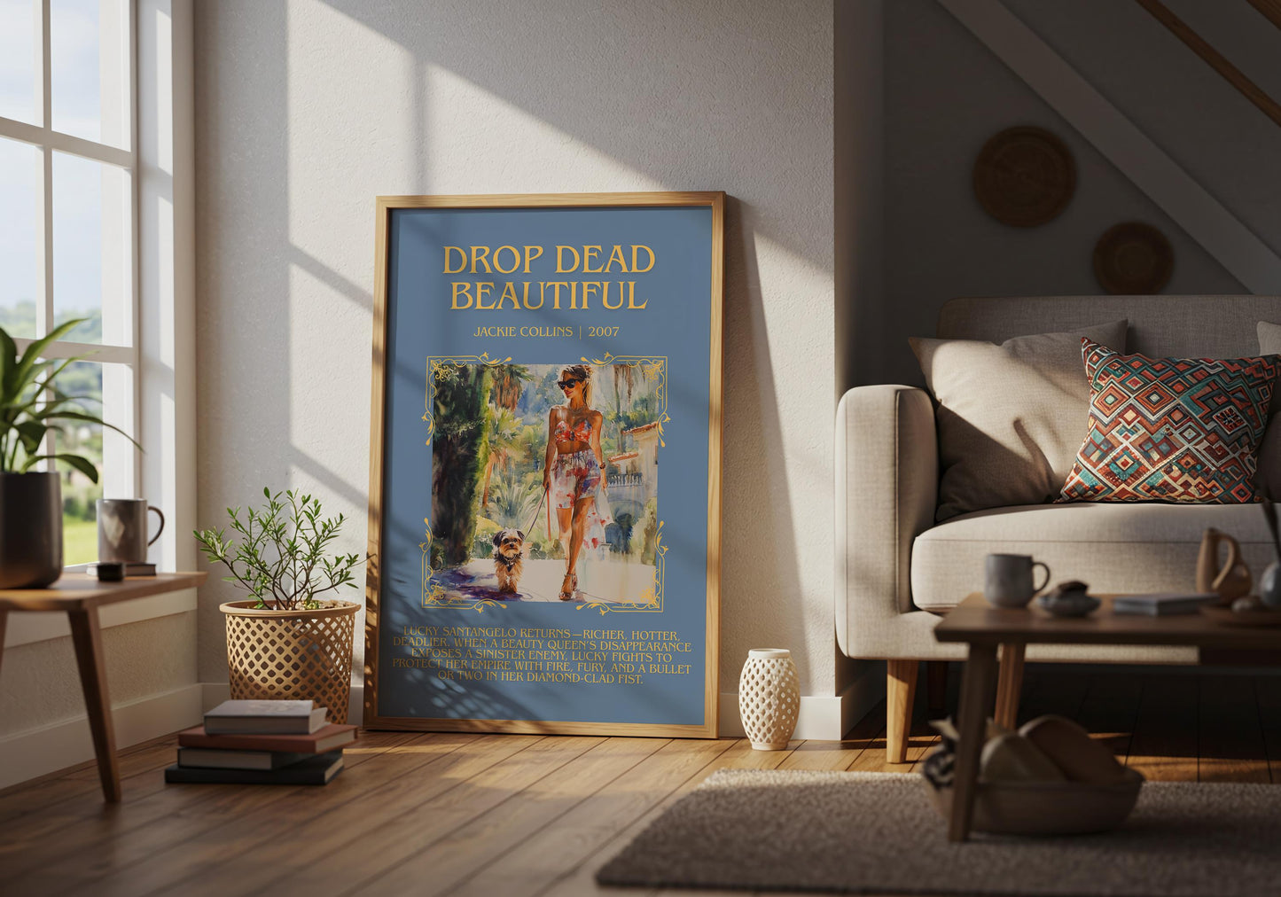 Drop Dead Beautiful by Jackie Collins Descriptive, High Quality Poster Print.Free Delivery Wall Art.Author&Blurb Book Library Nook Gift