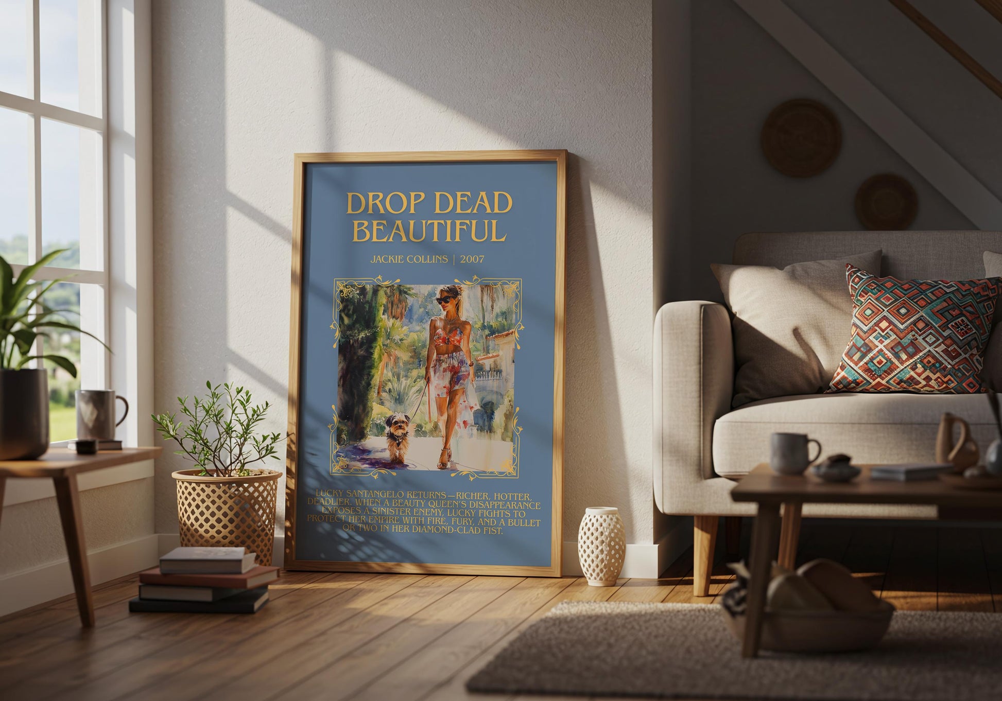 Drop Dead Beautiful by Jackie Collins Descriptive, High Quality Poster Print.Free Delivery Wall Art.Author&Blurb Book Library Nook Gift