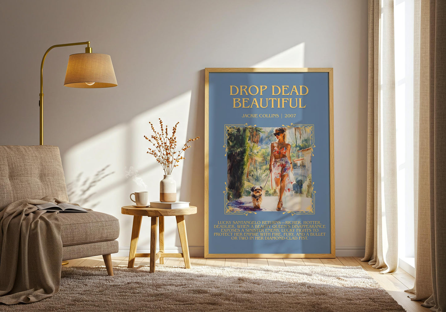 Drop Dead Beautiful by Jackie Collins Descriptive, High Quality Poster Print.Free Delivery Wall Art.Author&Blurb Book Library Nook Gift