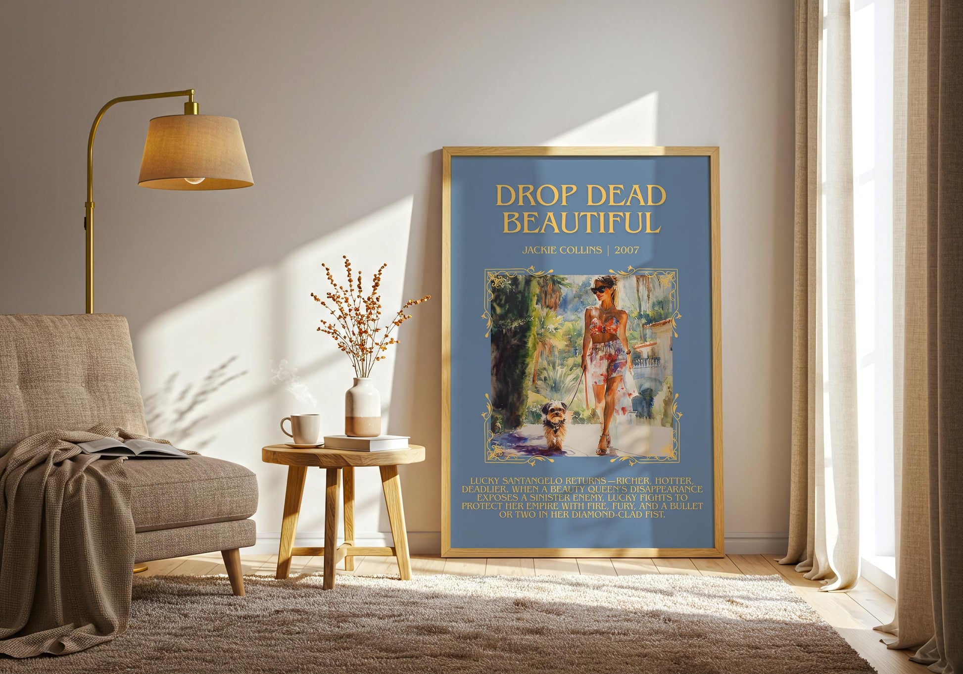 Drop Dead Beautiful by Jackie Collins Descriptive, High Quality Poster Print.Free Delivery Wall Art.Author&Blurb Book Library Nook Gift