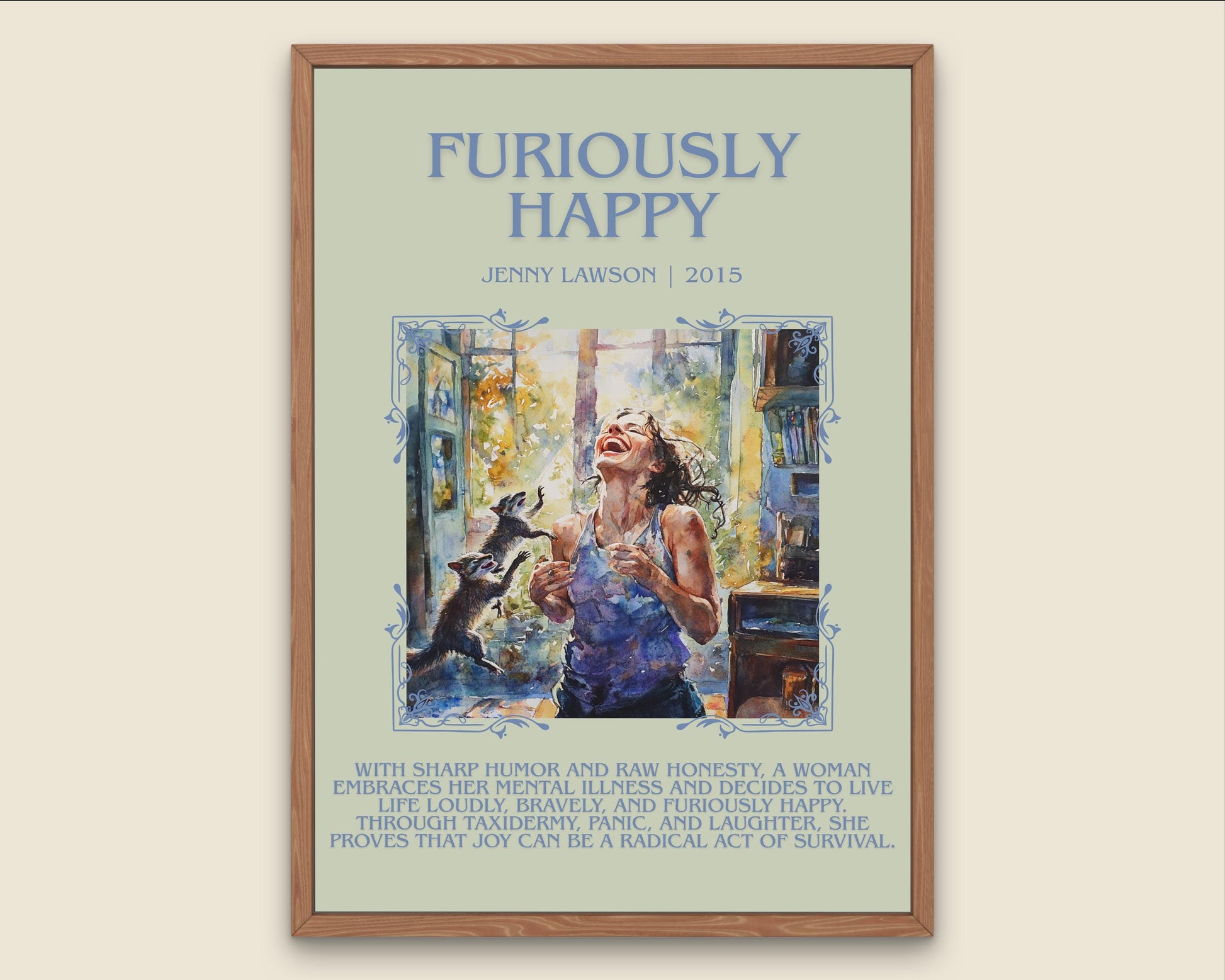 Furiously Happy by Jenny Lawson Descriptive, High Quality Poster Print.Free Delivery Wall Art.Author&Blurb Book Library Nook Gift