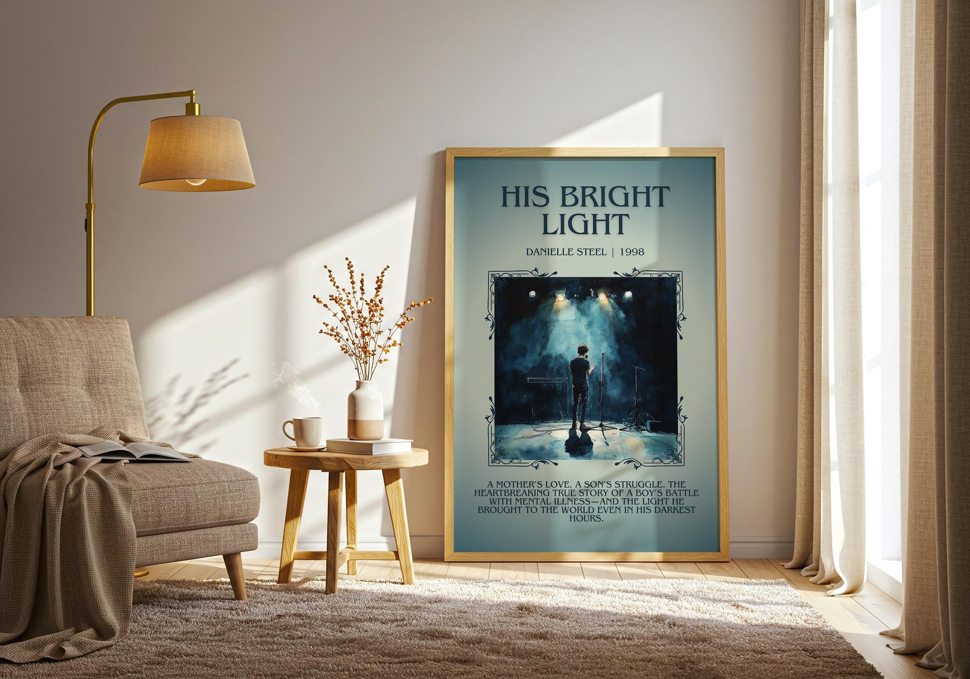 His Bright Light by Danielle Steel Descriptive, High Quality Poster Print.Free Delivery Wall Art.Author&Blurb Book Artwork. Novel Summary