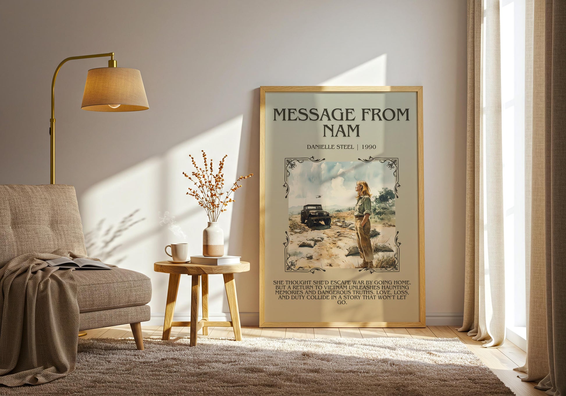 Message From Nam by Danielle Steel Descriptive, High Quality Poster Print.Free Delivery Wall Art.Author&Blurb Book Artwork. Novel Summary