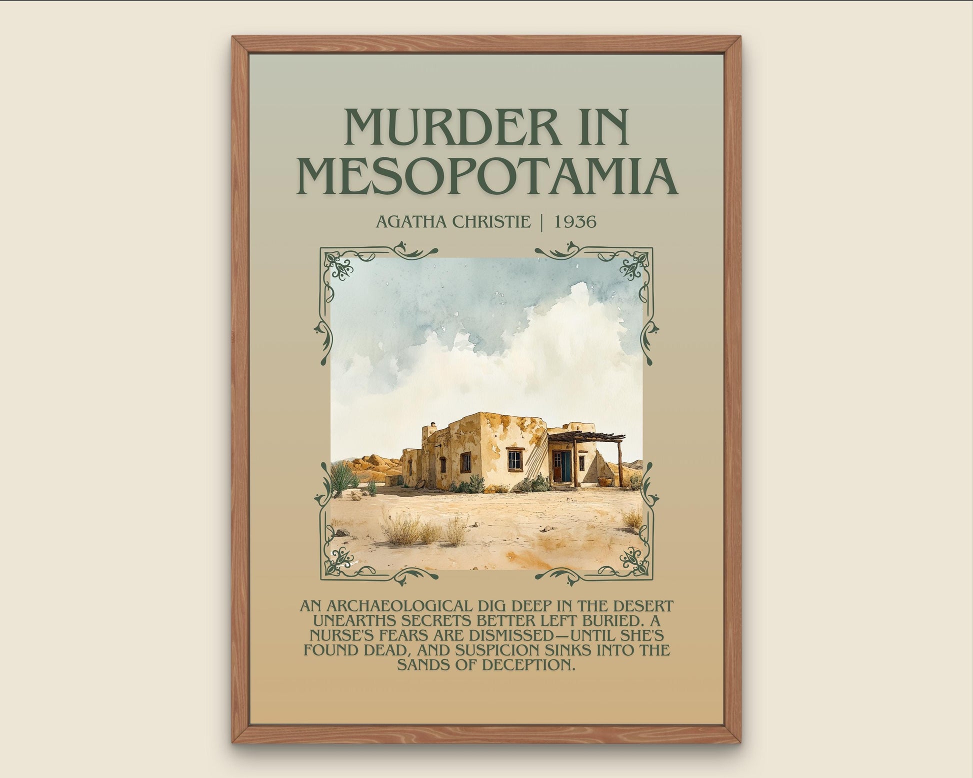 Murder In Mesopotamia by Agatha Christie Descriptive, High Quality Poster Print.Free Delivery Wall Art.Author&Blurb Book Artwork. Novel Gift