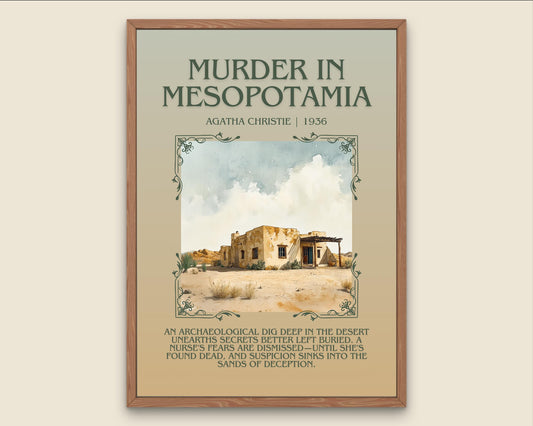 Murder In Mesopotamia by Agatha Christie Descriptive, High Quality Poster Print.Free Delivery Wall Art.Author&Blurb Book Artwork. Novel Gift