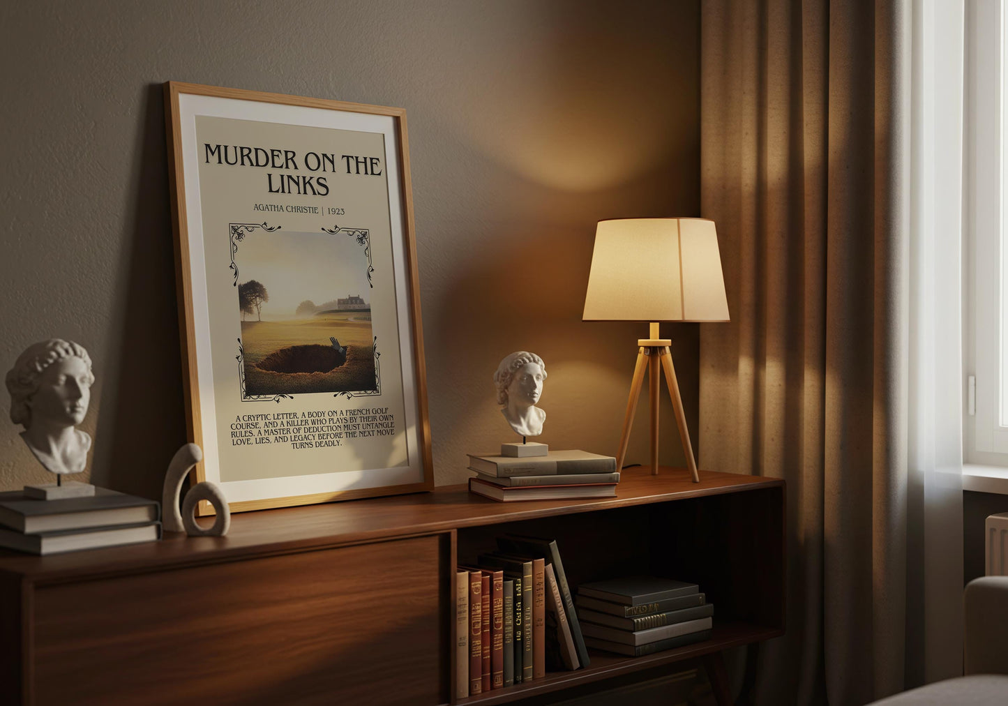 Murder On The Links by Agatha Christie Descriptive, High Quality Poster Print.Free Delivery Wall Art.Author&Blurb Book Artwork. Novel Gift