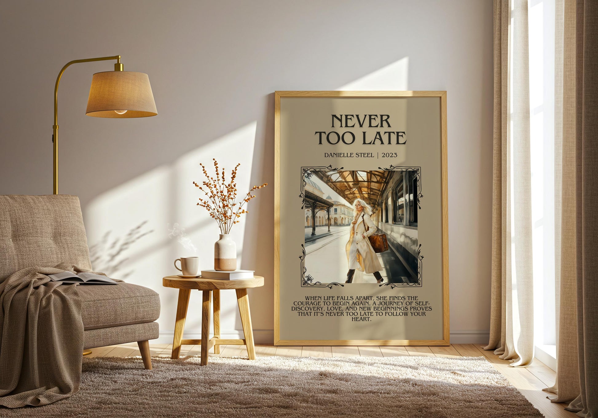 Never Too Late by Danielle Steel Descriptive, High Quality Poster Print.Free Delivery Wall Art.Author&Blurb Book Artwork. Novel Summary Gift