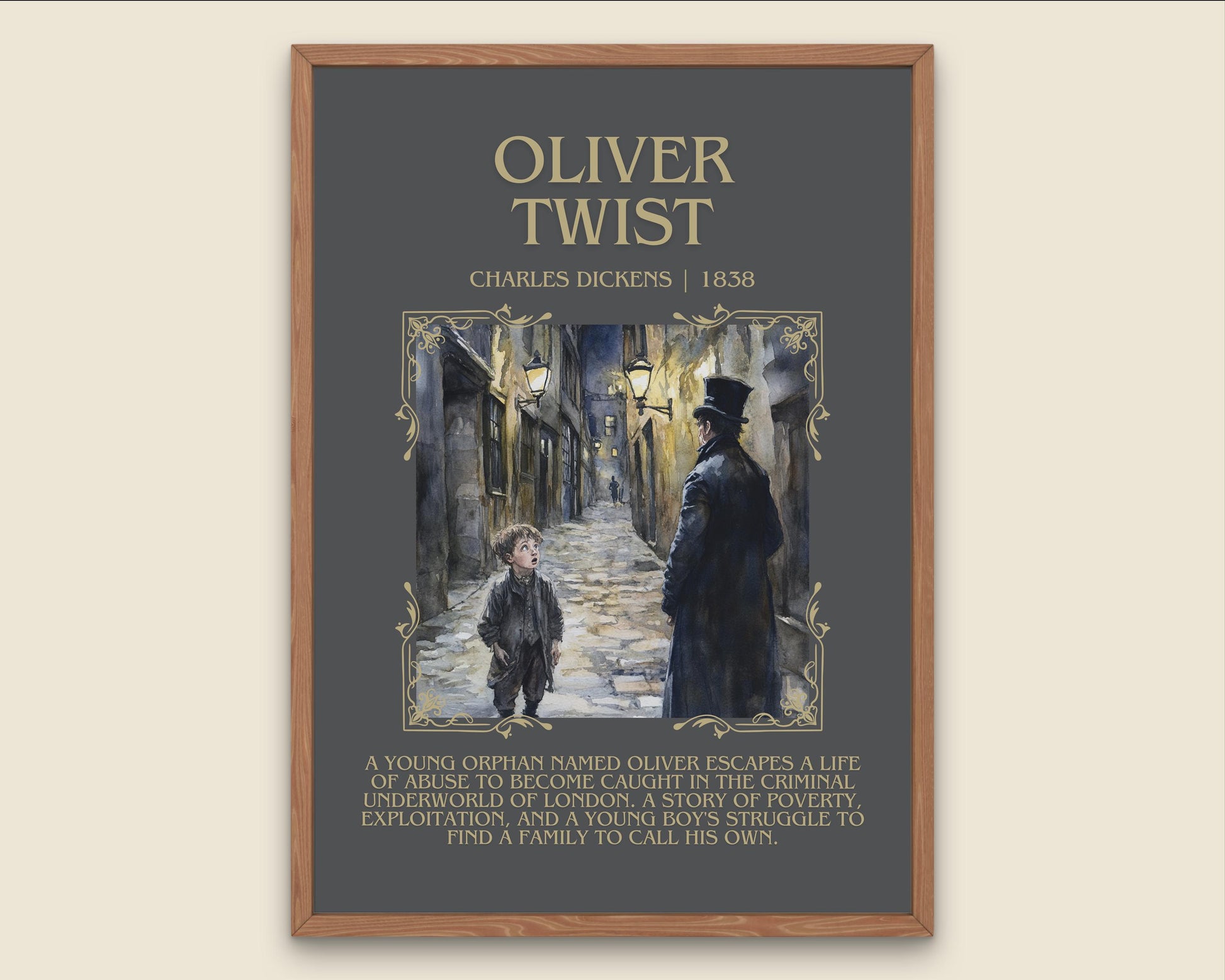 Oliver Twist by Charles Dickens Descriptive, High Quality Poster Print.Free Delivery Wall Art.Author&Blurb Book Artwork. Novel Gift