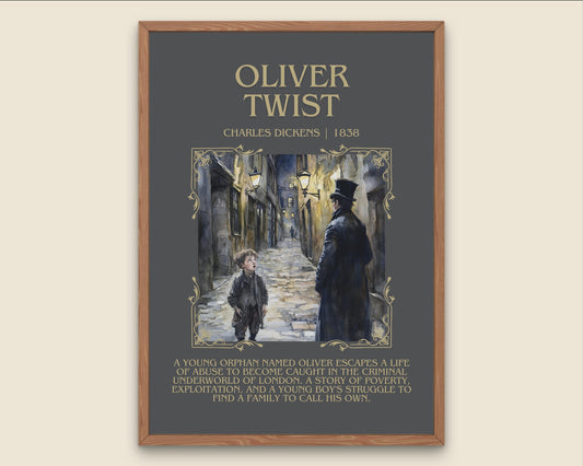 Oliver Twist by Charles Dickens Descriptive, High Quality Poster Print.Free Delivery Wall Art.Author&Blurb Book Artwork. Novel Gift