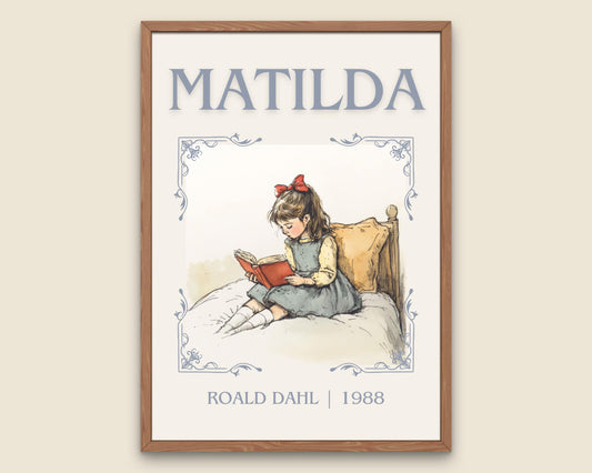 Matilda by Roald Dahl High Quality Poster Print. Free Delivery Wall Art.Minimalist Kids Poster with Author, Title and Publication Year