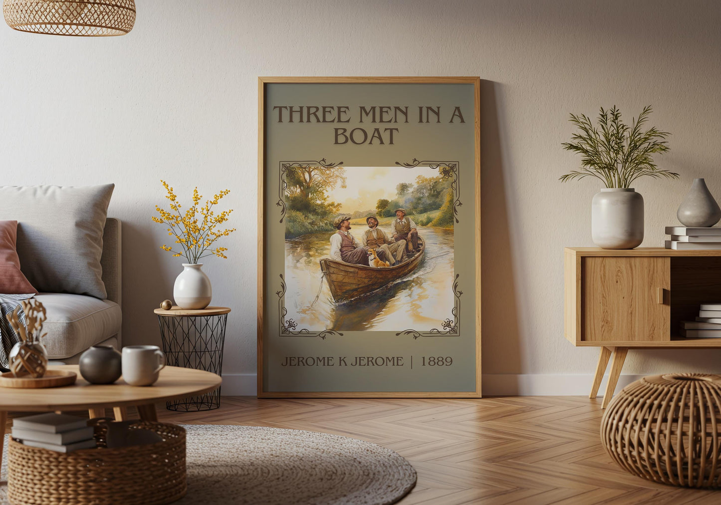 Three Men In A Boat by Jerome K Jerome High Quality Poster Print. Free Delivery Wall Art. Author & Blurb Book/Novel Minimalist Art Gift
