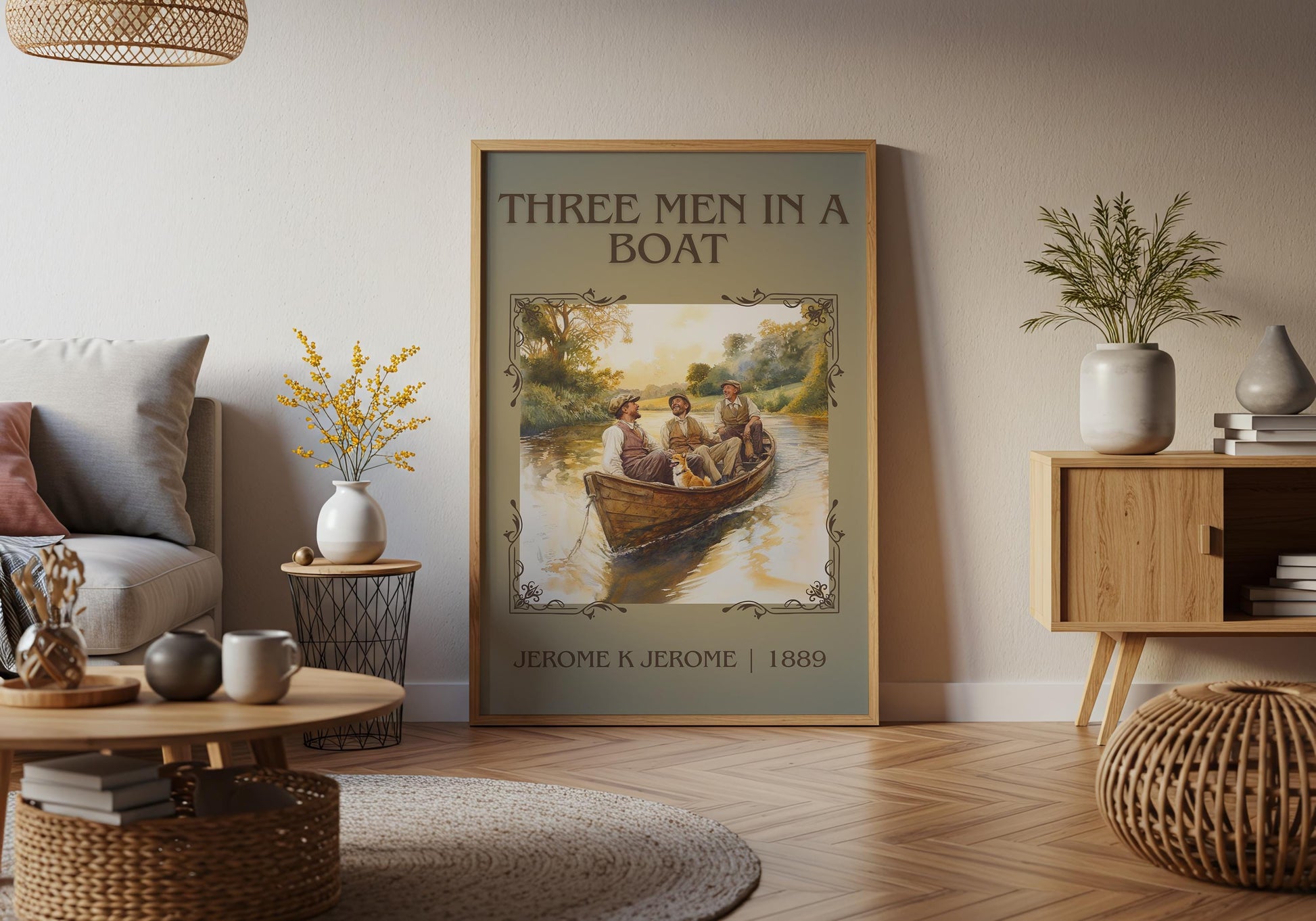 Three Men In A Boat by Jerome K Jerome High Quality Poster Print. Free Delivery Wall Art. Author & Blurb Book/Novel Minimalist Art Gift