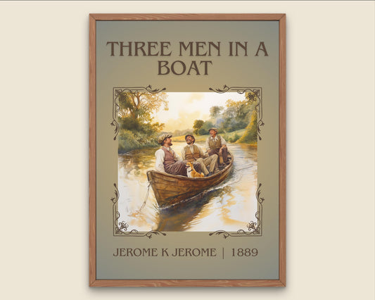 Three Men In A Boat by Jerome K Jerome High Quality Poster Print. Free Delivery Wall Art. Author & Blurb Book/Novel Minimalist Art Gift