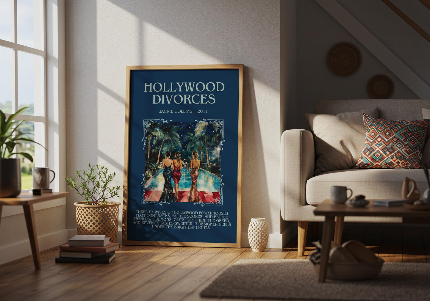 Hollywood Divorces by Jackie Collins Descriptive, High Quality Poster Print.Free Delivery Wall Art.Author&Blurb Book Library Nook Gift