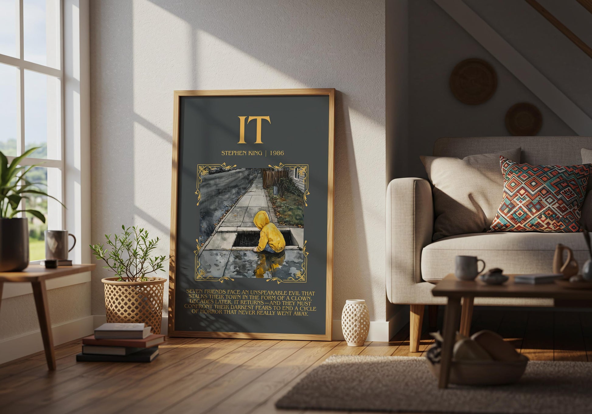 IT by Stephen King Descriptive, High Quality Poster Print.Free Delivery Wall Art.Author&Blurb Book Library Nook Gift for Kids