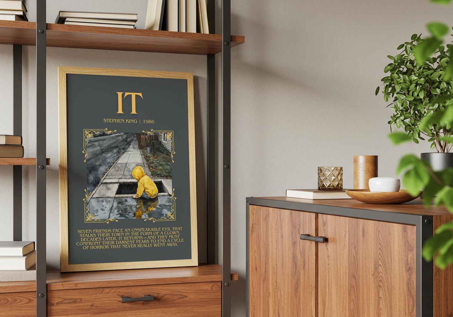 IT by Stephen King Descriptive, High Quality Poster Print.Free Delivery Wall Art.Author&Blurb Book Library Nook Gift for Kids