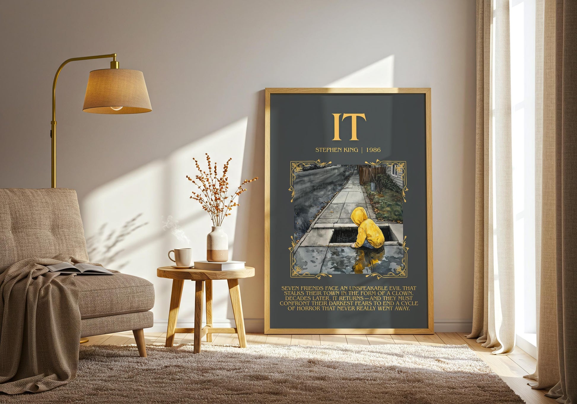 IT by Stephen King Descriptive, High Quality Poster Print.Free Delivery Wall Art.Author&Blurb Book Library Nook Gift for Kids