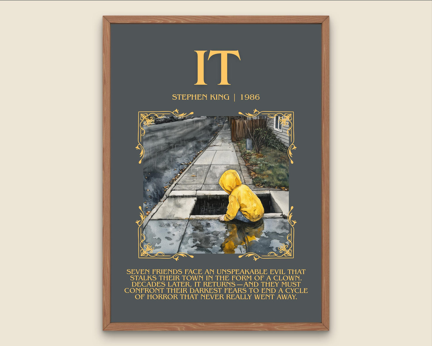 IT by Stephen King Descriptive, High Quality Poster Print.Free Delivery Wall Art.Author&Blurb Book Library Nook Gift for Kids