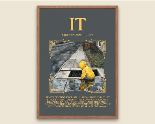 IT by Stephen King Descriptive, High Quality Poster Print.Free Delivery Wall Art.Author&Blurb Book Library Nook Gift for Kids