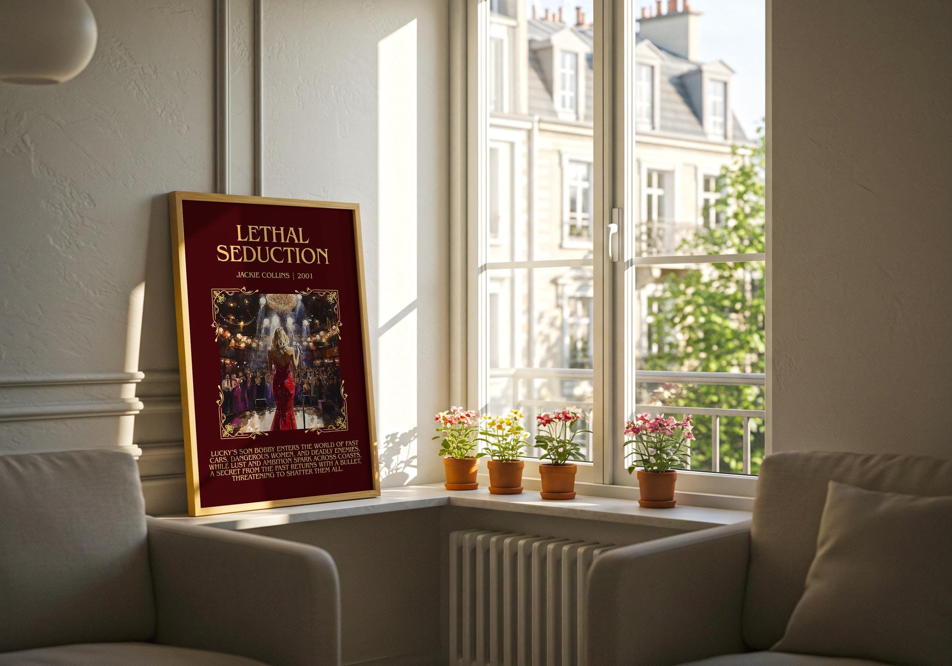 Lethal Seduction by Jackie Collins Descriptive, High Quality Poster Print.Free Delivery Wall Art.Author&Blurb Book Nook Gift Library