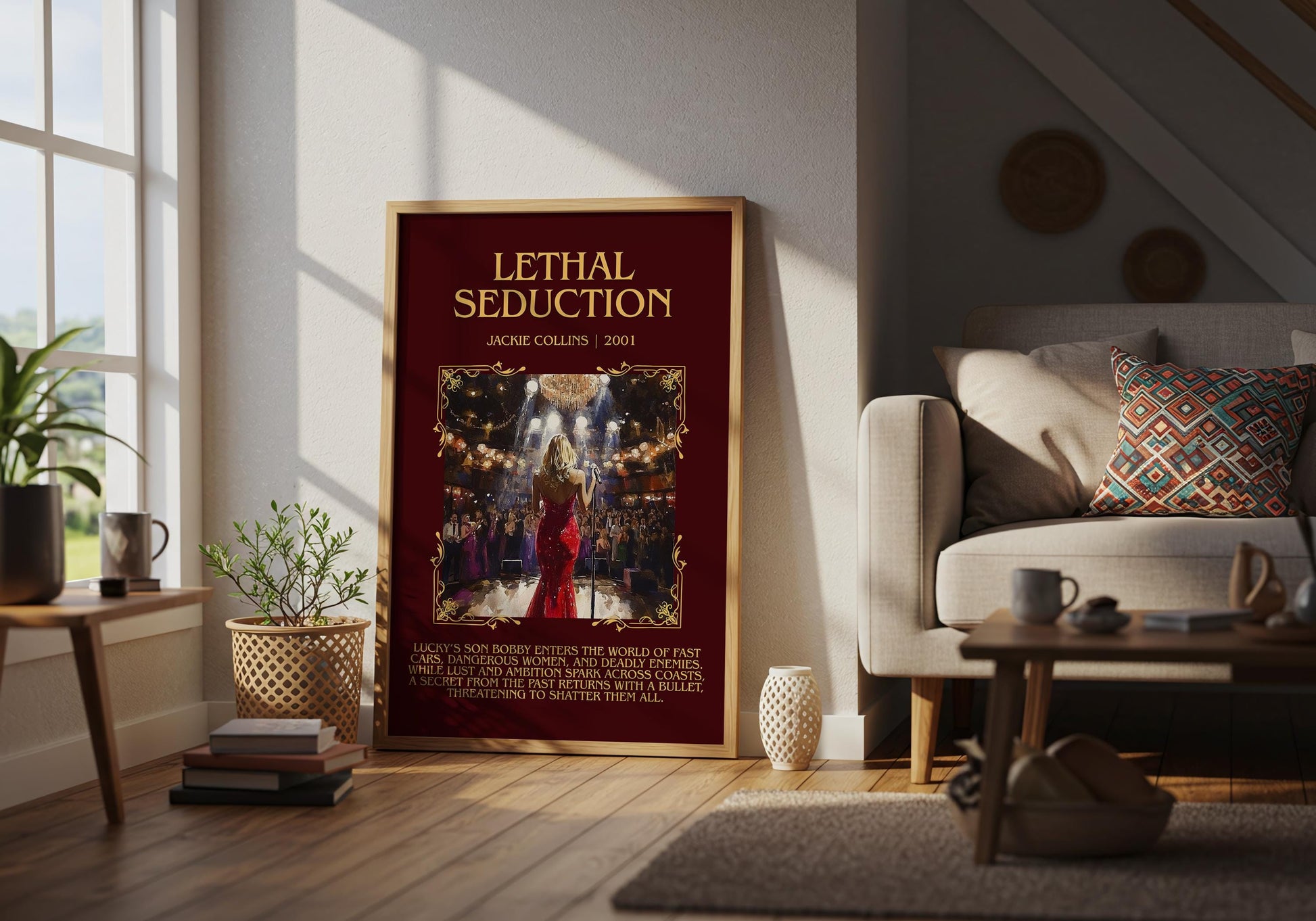 Lethal Seduction by Jackie Collins Descriptive, High Quality Poster Print.Free Delivery Wall Art.Author&Blurb Book Nook Gift Library