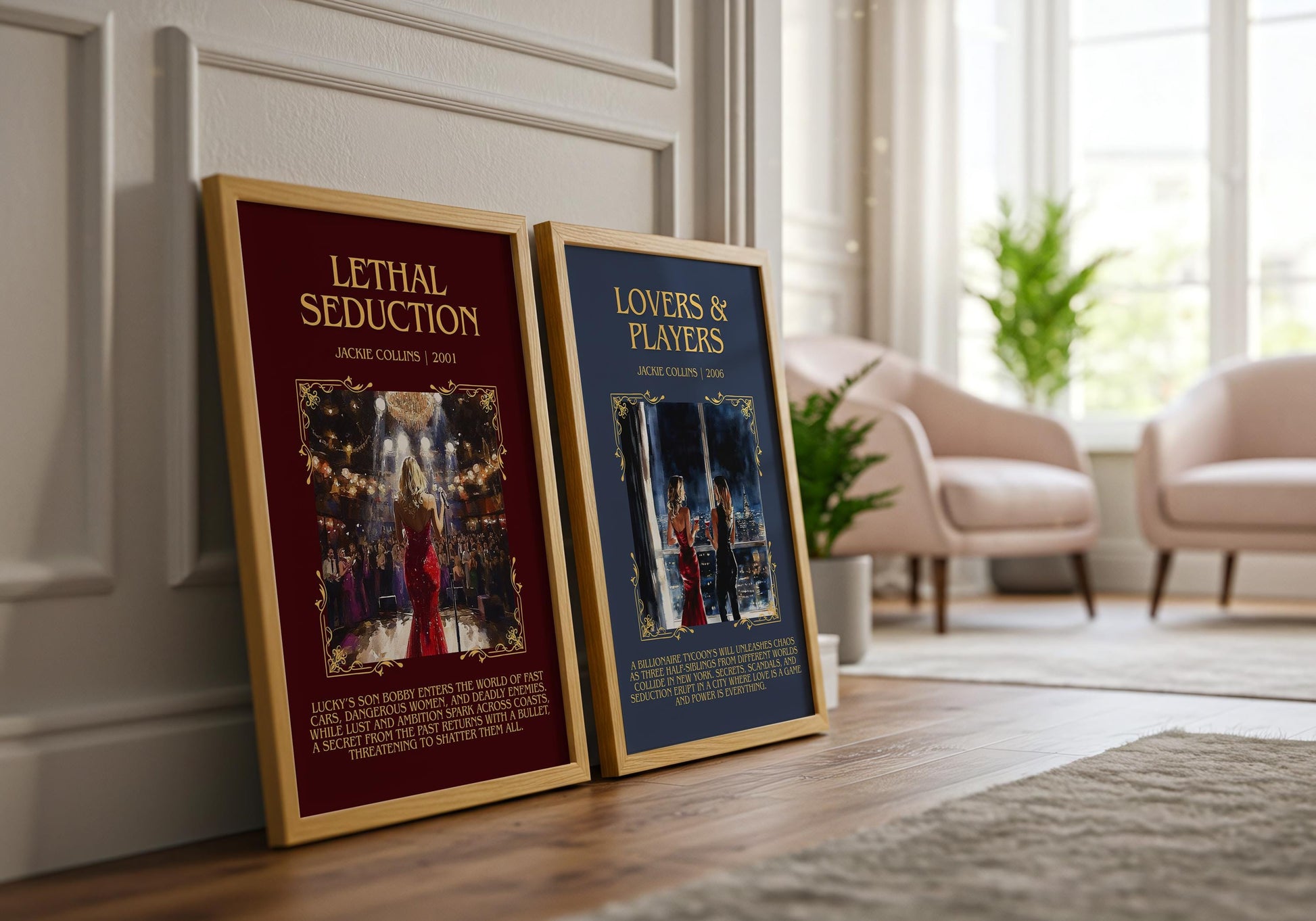 Lethal Seduction by Jackie Collins Descriptive, High Quality Poster Print.Free Delivery Wall Art.Author&Blurb Book Nook Gift Library