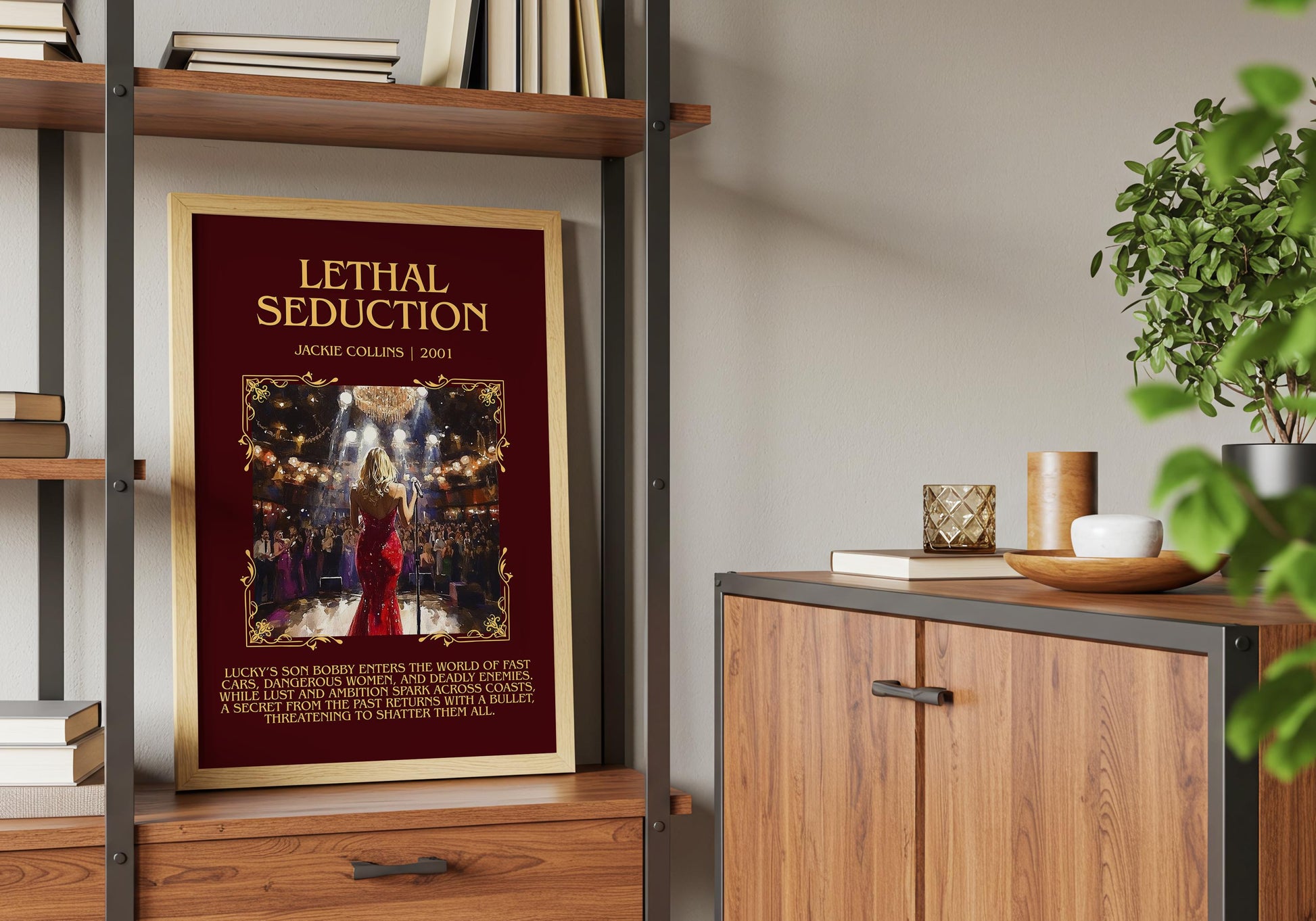 Lethal Seduction by Jackie Collins Descriptive, High Quality Poster Print.Free Delivery Wall Art.Author&Blurb Book Nook Gift Library