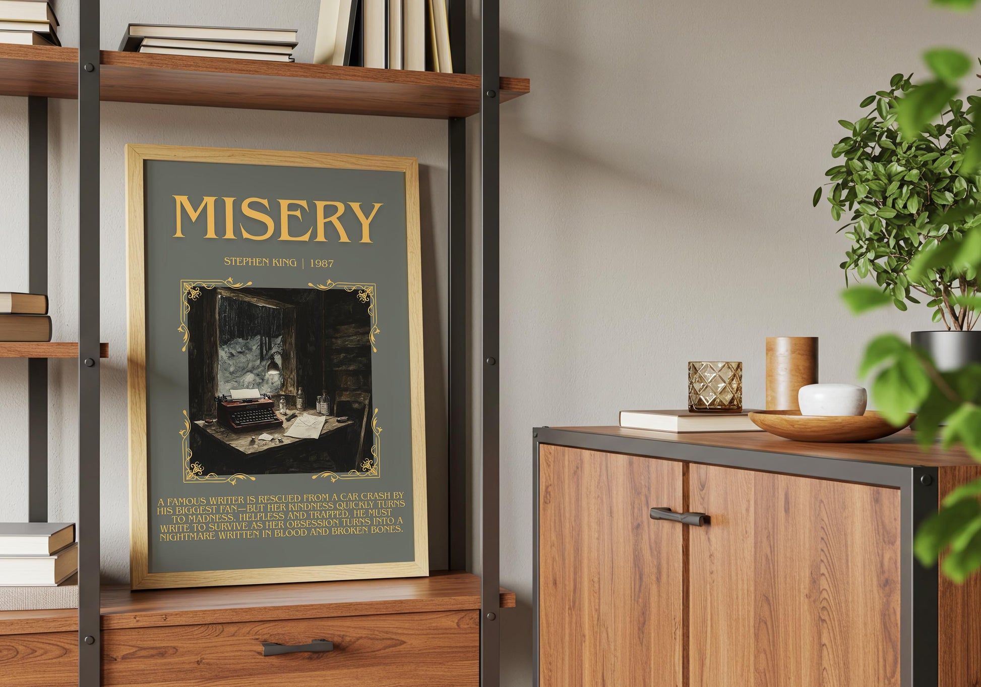Misery by Stephen King Descriptive, High Quality Poster Print.Free Delivery Wall Art.Author&Blurb Book Library Nook Gift for kids
