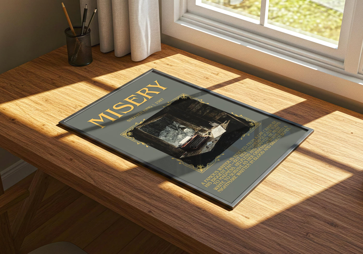 Misery by Stephen King Descriptive, High Quality Poster Print.Free Delivery Wall Art.Author&Blurb Book Library Nook Gift for kids