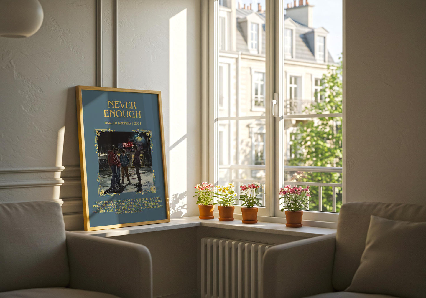 Never Enough by Harold Robbins Descriptive, High Quality Poster Print.Free Delivery Wall Art.Author&Blurb Book Nook Gift Library