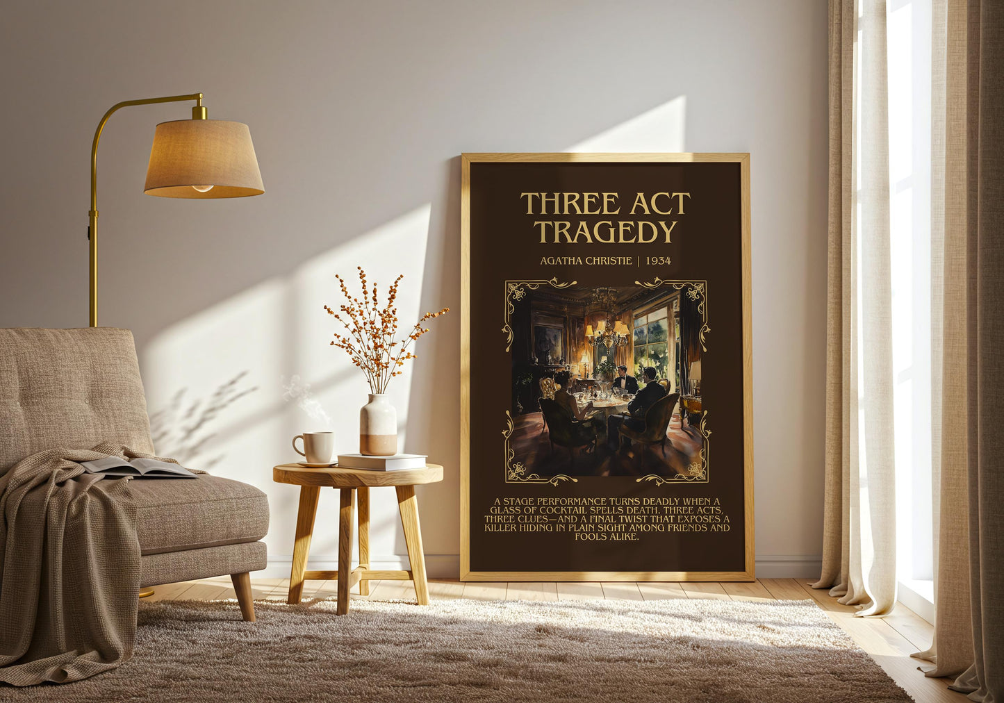 Three Act Tragedy by Agatha Christie High Quality Poster Print. Free Delivery Wall Art. Author & Blurb Book/Novel Minimalist Art Gift