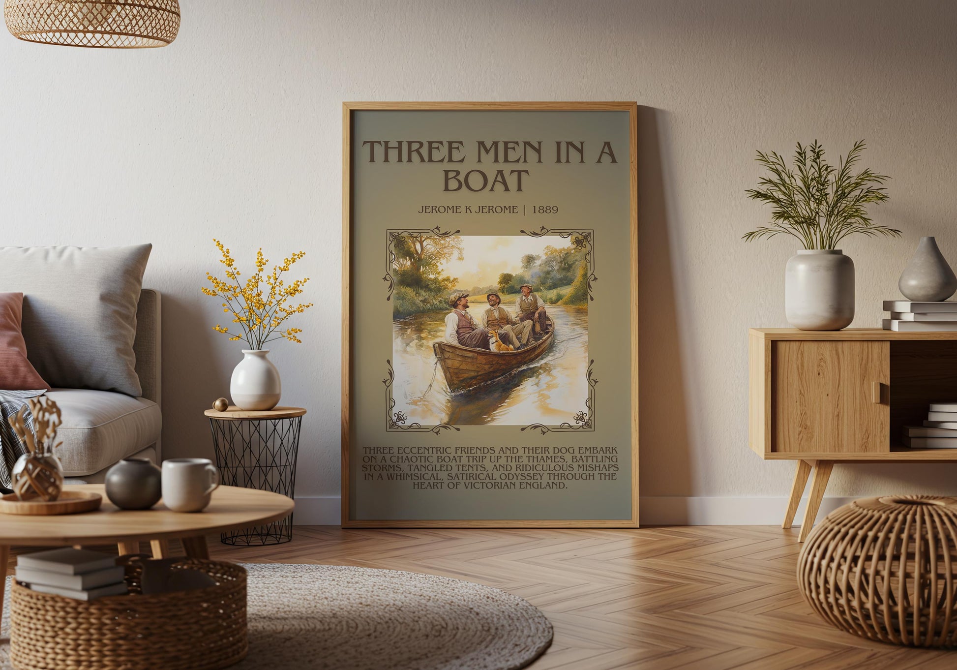Three Men In A Boat by Jerome K Jerome Descriptive, High Quality Poster Print. Free Delivery Wall Art. Author and Blurb Book/Novel Artwork