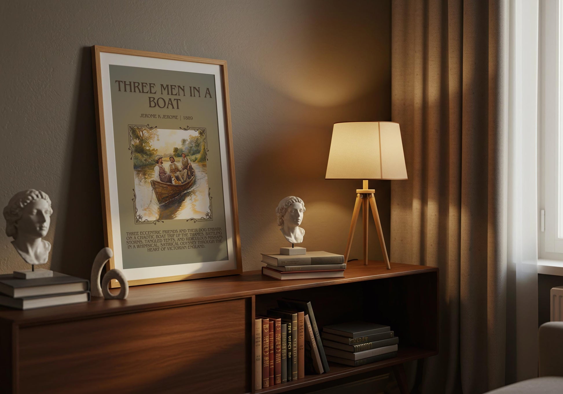 Three Men In A Boat by Jerome K Jerome Descriptive, High Quality Poster Print. Free Delivery Wall Art. Author and Blurb Book/Novel Artwork