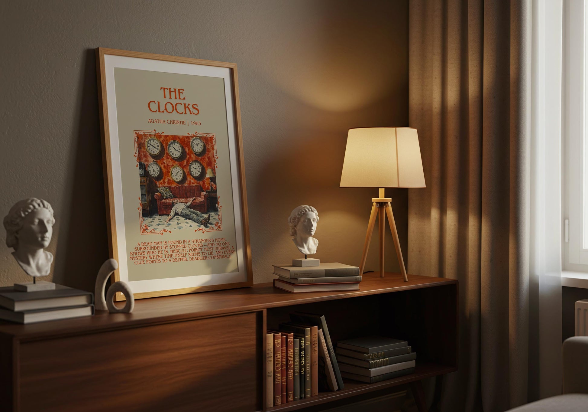 The Clocks by Agatha Christie Descriptive, High Quality Poster Print.Free Delivery Wall Art.Author&Blurb Book Nook Gift Library