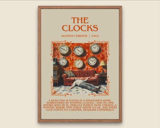The Clocks by Agatha Christie Descriptive, High Quality Poster Print.Free Delivery Wall Art.Author&Blurb Book Nook Gift Library