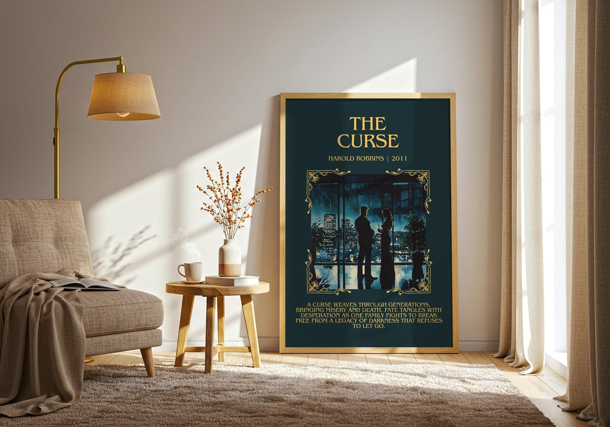 The Curse by Harold Robbins Descriptive, High Quality Poster Print.Free Delivery Wall Art.Author&Blurb Book Nook Gift Library
