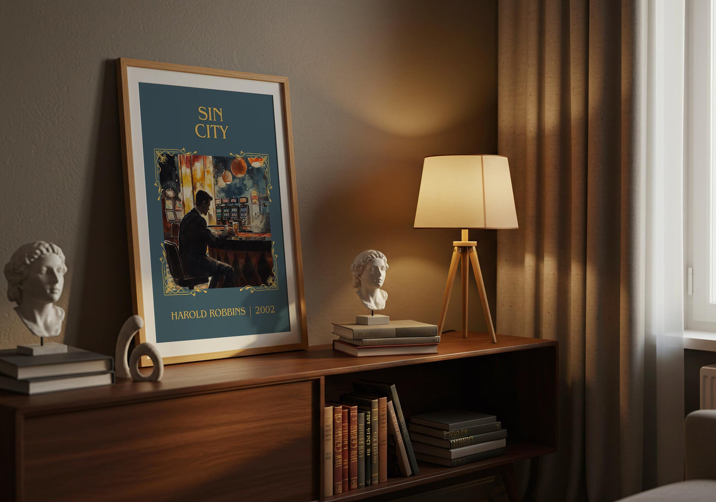 Sin City by Harold Robbins High Quality Poster Print. Fast, Free Delivery Wall Art. Author Book Artwork-Minimalist Gift Library Nook Art
