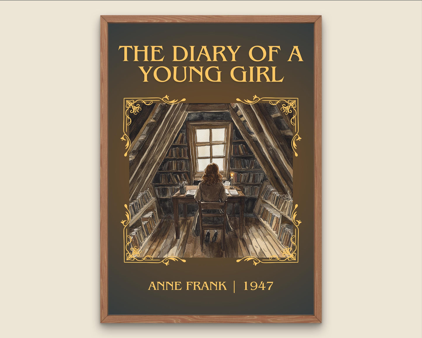 The Diary Of A Young Girl by Anne Frank High Quality Poster Print. Free Delivery Wall Art. Author Book Artwork-Minimalist Gift Library Nook