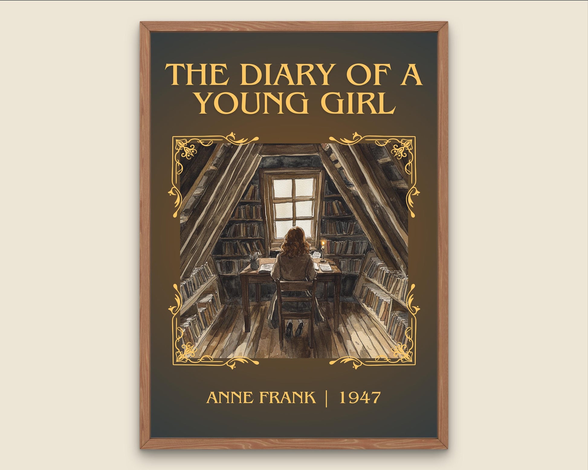 The Diary Of A Young Girl by Anne Frank High Quality Poster Print. Free Delivery Wall Art. Author Book Artwork-Minimalist Gift Library Nook