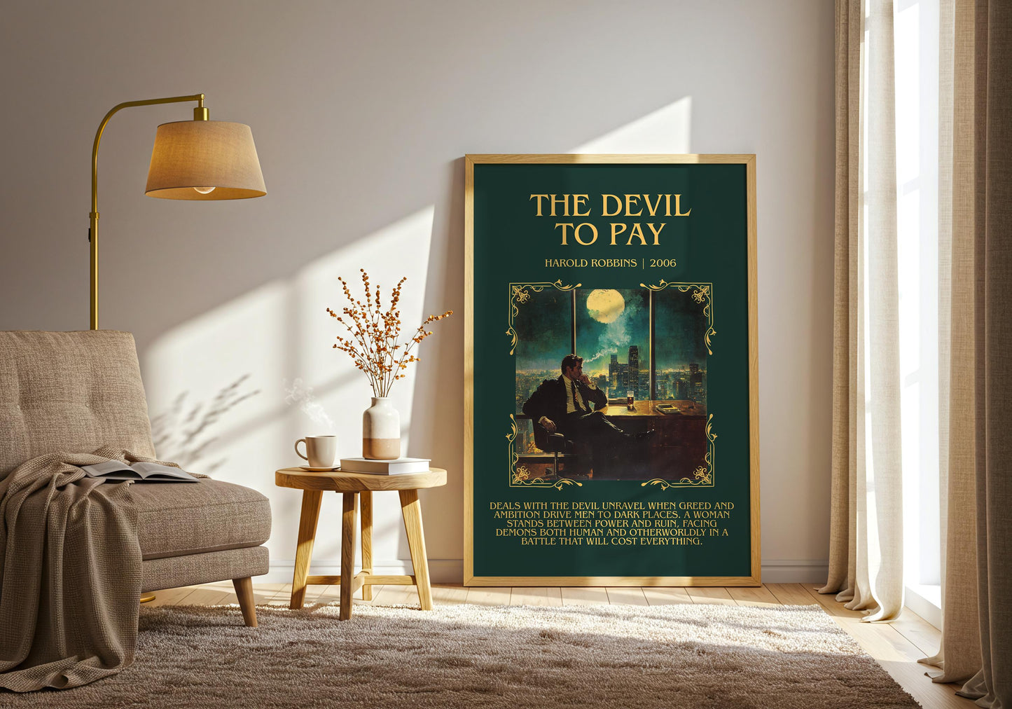 The Devil To Pay by Harold Robbins Descriptive, High Quality Poster Print.Free Delivery Wall Art.Author&Blurb Book Nook Gift Library