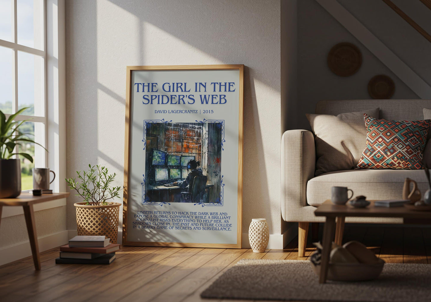 The Girl In The Spider's Web by David Lagercrantz Descriptive, High Quality Poster Print.Free Delivery Wall Art.Author&Blurb Book Nook Gift