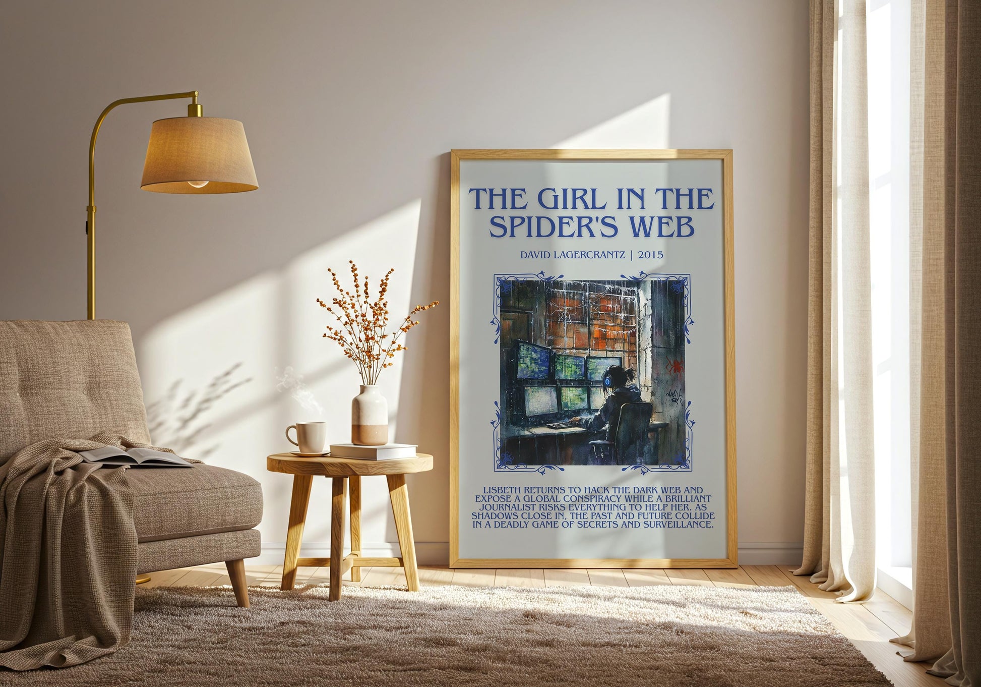 The Girl In The Spider's Web by David Lagercrantz Descriptive, High Quality Poster Print.Free Delivery Wall Art.Author&Blurb Book Nook Gift